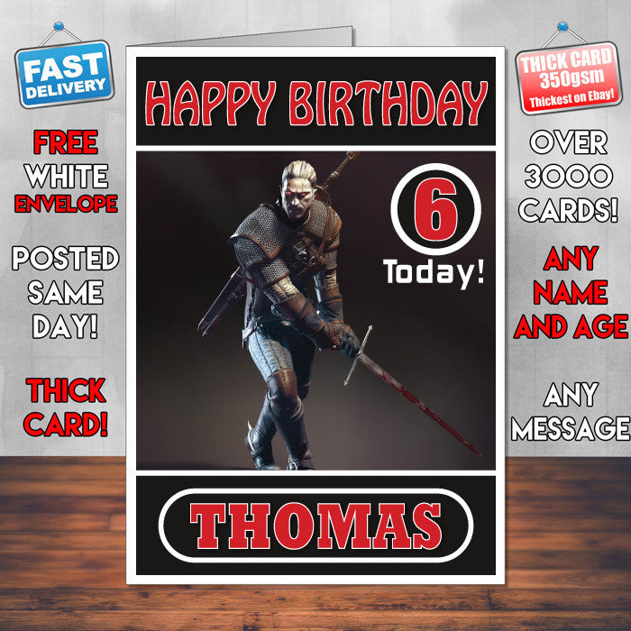 Personalised Geralt Of Rivia Inspired Style Game Kids Inspired Birthday Card (SA)
