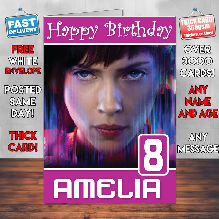 Ghost In The Shell Scarlett Johansson Hd Theme Style Personalised Kids Inspired Movie Birthday Card (SA) – Ghost In The Shell Scarlett Johansson Hd Theme Style Personalised Movie
