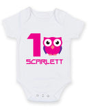 Girls Owl 1st Birthday Baby Grow Bodysuit