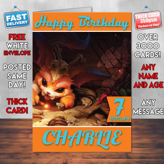 Gnar League Of Legends Inspired Style Game Kids Inspired Birthday Card (SA)