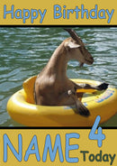 Goat In Float Ring Funny Kids Adult Personalised Birthday Card Gift Present