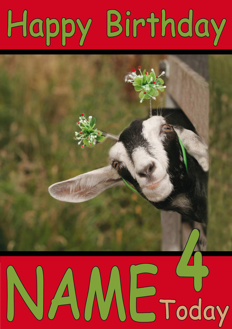 Goat With Head Through Fence Funny Kids Adult Personalised Birthday Card Gift Present