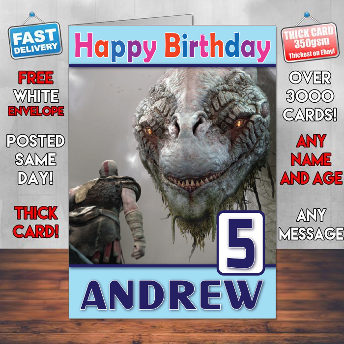 Personalised God Of War 2018 Inspired Style Game Kids Inspired Birthday Card (SA)