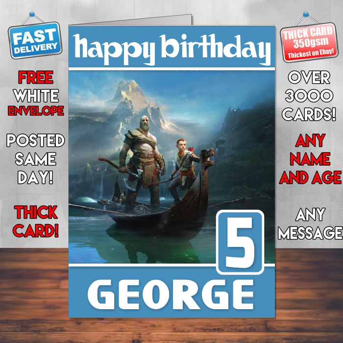 Personalised God Of War Kratos And Atreus Inspired Style Game Kids Inspired Birthday Card (SA)