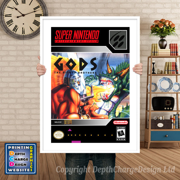 Gods Super Nintendo Game Inspired Theme Retro Gaming Poster