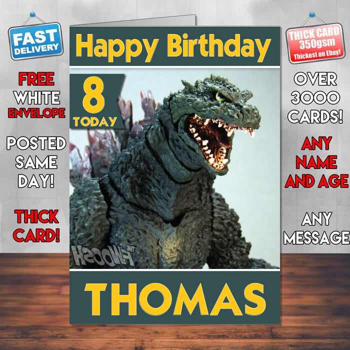 Godzilla 01 Theme Style Personalised Kids Inspired Movie Birthday Card (SA)