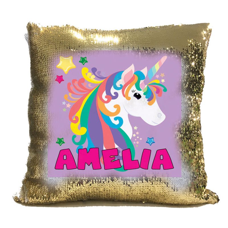 Unicorn 103 Personalised Gold Magic Cushion including cushion insert