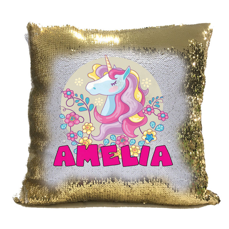 Unicorn 104 Personalised Gold Magic Cushion including cushion insert
