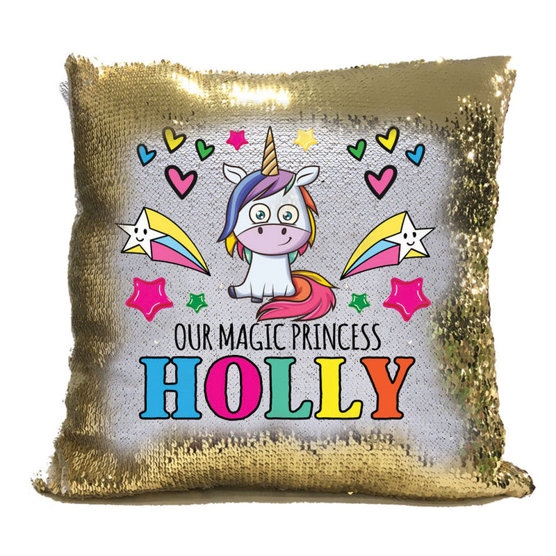 Unicorn 108 Personalised Gold Magic Cushion including cushion insert