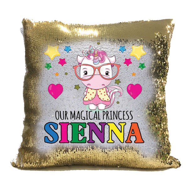 Unicorn 110 Personalised Gold Magic Cushion including cushion insert