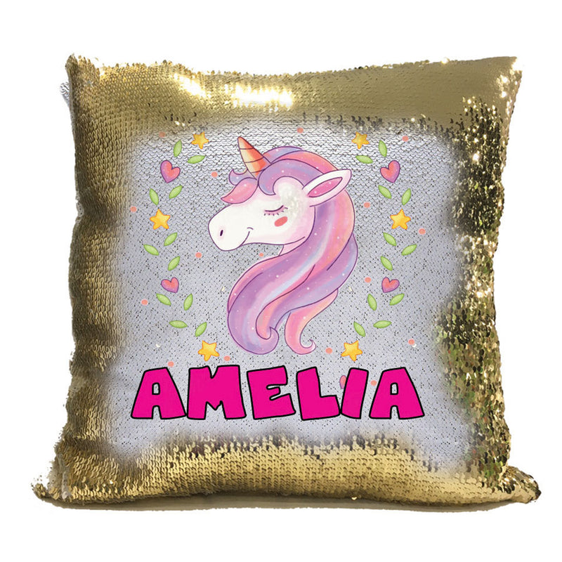 Unicorn 118 Personalised Gold Magic Cushion including cushion insert