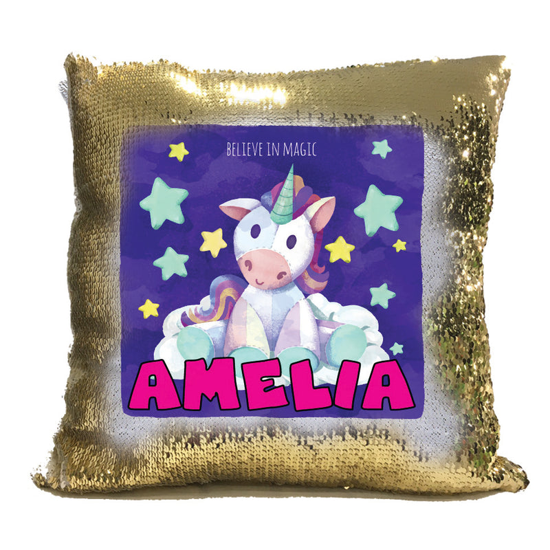 Unicorn 119 Personalised Gold Magic Cushion including cushion insert