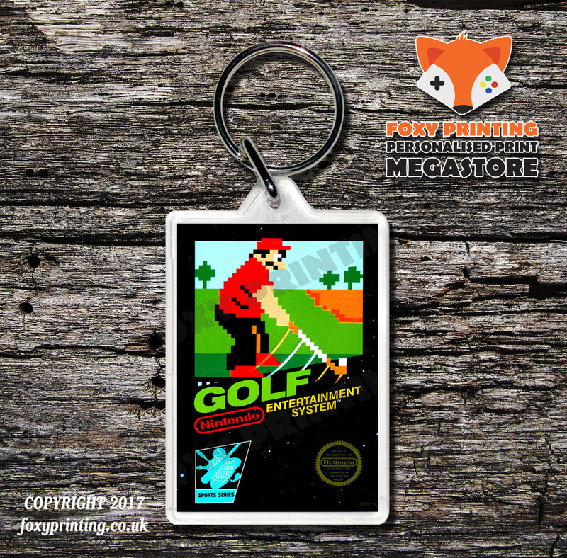 Golf Power Retro NES Game Cover Art Gaming Keyring