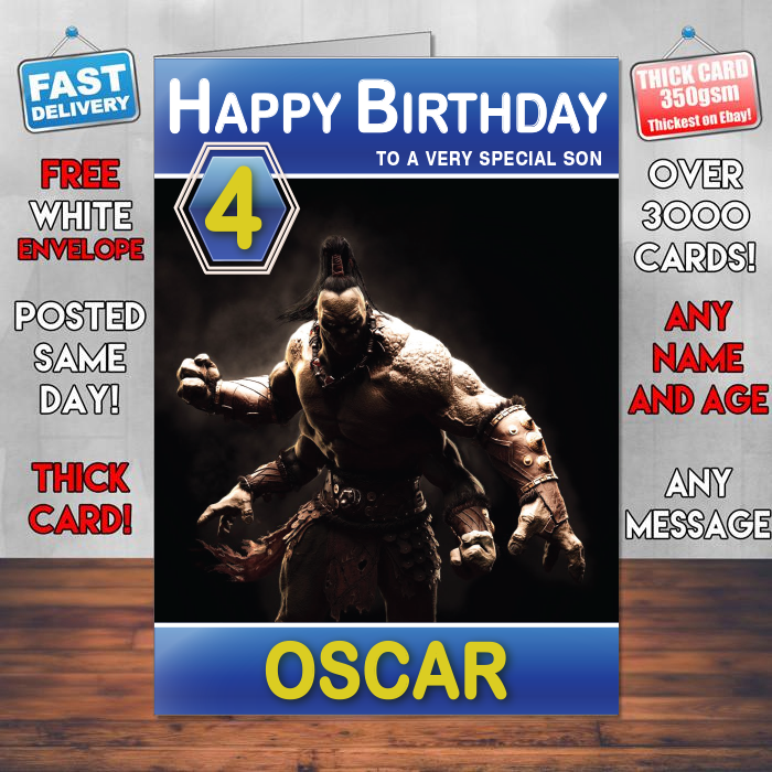 Personalised Goro Mortal Kombat X Inspired Style Game Kids Inspired Birthday Card (SA) – Personalised Goro Mortal Kombat X Game Birthday Card