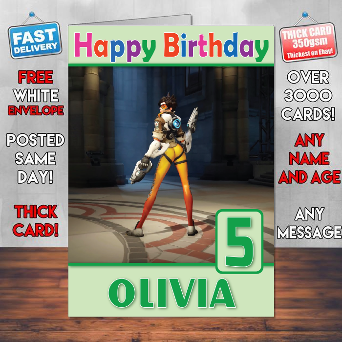 Personalised Gracer Overwatch 2016 Inspired Style Game Kids Inspired Birthday Card (SA)