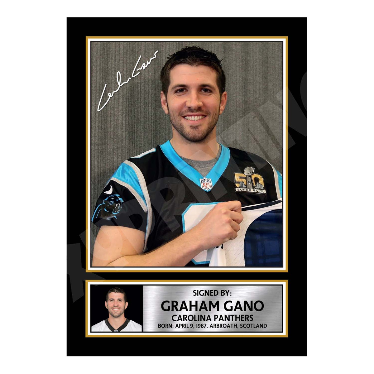 Graham Gano 1 American Football Printed Signature Print – A1 Print Only