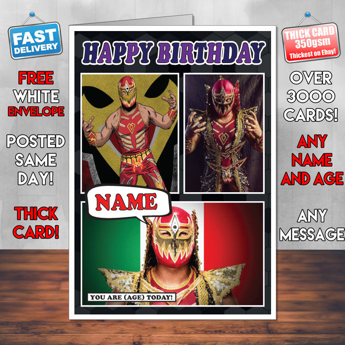 Gran Metalik KE Inspired Style Personalised Wrestling WWE Birthday Card