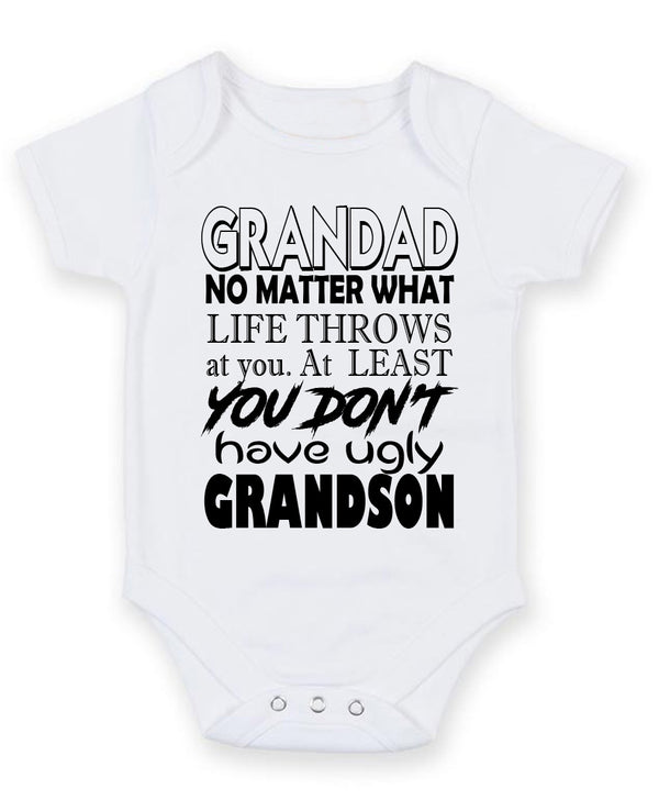 Granddad No Mater What Live Throws Personalised Baby Boy Girl Unisex Short Sleeve Bodysuit