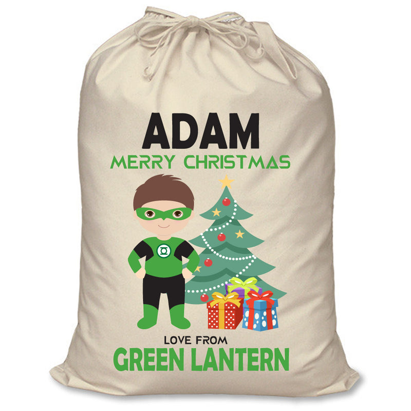 PERSONALISED Cartoon Inspired Super Hero Green Light ADAM - XL Children's Christmas Santa Sack CUSTOMISE Present