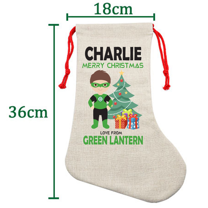 PERSONALISED Cartoon Inspired Super Hero Green Light CHARLIE HIGH QUALITY Large CHRISTMAS STOCKING - Any Name you want!
