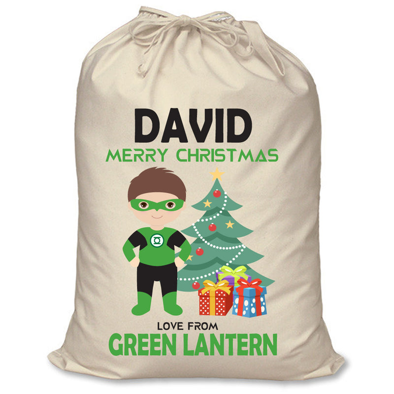 PERSONALISED Cartoon Inspired Super Hero Green Light DAVID - XL Children's Christmas Santa Sack CUSTOMISE Present