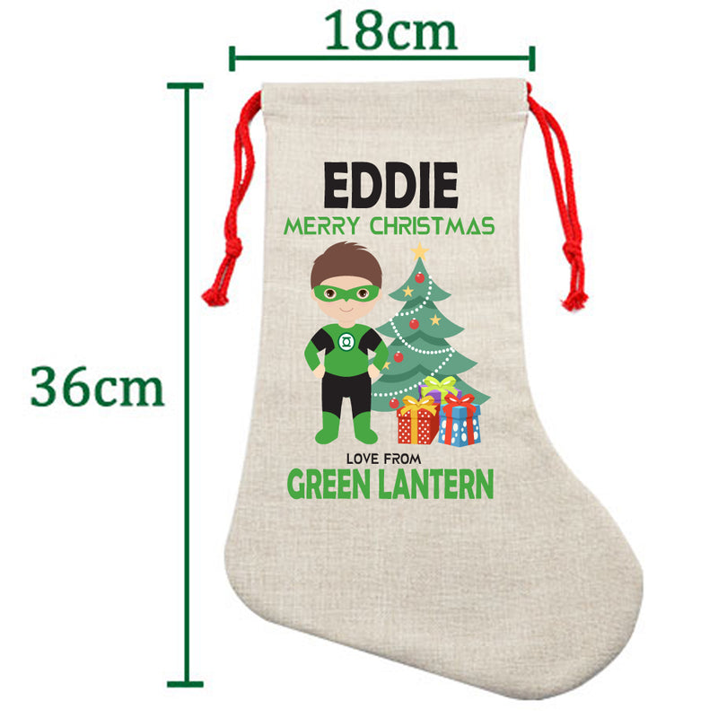 PERSONALISED Cartoon Inspired Super Hero Green Light EDDIE HIGH QUALITY Large CHRISTMAS STOCKING - Any Name you want!