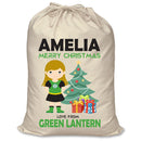 PERSONALISED Cartoon Inspired Super Hero Green Light Girl - XL Children's Christmas Santa Sack CUSTOMISE Present