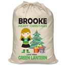 PERSONALISED Cartoon Inspired Super Hero Green Light Girl BROOKE - XL Children's Christmas Santa Sack CUSTOMISE Present
