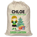 PERSONALISED Cartoon Inspired Super Hero Green Light Girl CHLOE - XL Children's Christmas Santa Sack CUSTOMISE Present