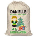 PERSONALISED Cartoon Inspired Super Hero Green Light Girl DANIELLE - XL Children's Christmas Santa Sack CUSTOMISE Present