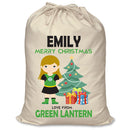 PERSONALISED Cartoon Inspired Super Hero Green Light Girl EMILY - XL Children's Christmas Santa Sack CUSTOMISE Present
