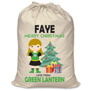 PERSONALISED Cartoon Inspired Super Hero Green Light Girl FAYE - XL Children's Christmas Santa Sack CUSTOMISE Present