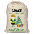 PERSONALISED Cartoon Inspired Super Hero Green Light Girl GRACE - XL Children's Christmas Santa Sack CUSTOMISE Present