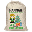 PERSONALISED Cartoon Inspired Super Hero Green Light Girl HANNAH - XL Children's Christmas Santa Sack CUSTOMISE Present