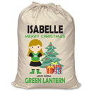 PERSONALISED Cartoon Inspired Super Hero Green Light Girl ISABELLE - XL Children's Christmas Santa Sack CUSTOMISE Present