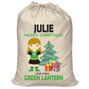 PERSONALISED Cartoon Inspired Super Hero Green Light Girl JULIE - XL Children's Christmas Santa Sack CUSTOMISE Present