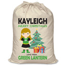 PERSONALISED Cartoon Inspired Super Hero Green Light Girl KAYLEIGH - XL Children's Christmas Santa Sack CUSTOMISE Present