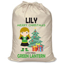 PERSONALISED Cartoon Inspired Super Hero Green Light Girl LILY - XL Children's Christmas Santa Sack CUSTOMISE Present