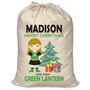 PERSONALISED Cartoon Inspired Super Hero Green Light Girl MADISON - XL Children's Christmas Santa Sack CUSTOMISE Present