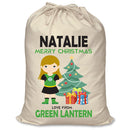 PERSONALISED Cartoon Inspired Super Hero Green Light Girl NATALIE - XL Children's Christmas Santa Sack CUSTOMISE Present