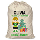 PERSONALISED Cartoon Inspired Super Hero Green Light Girl OLIVIA - XL Children's Christmas Santa Sack CUSTOMISE Present