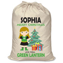 PERSONALISED Cartoon Inspired Super Hero Green Light Girl SOPHIA - XL Children's Christmas Santa Sack CUSTOMISE Present