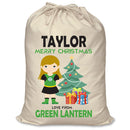 PERSONALISED Cartoon Inspired Super Hero Green Light Girl TAYLOR - XL Children's Christmas Santa Sack CUSTOMISE Present