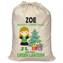 PERSONALISED Cartoon Inspired Super Hero Green Light Girl ZOE - XL Children's Christmas Santa Sack CUSTOMISE Present