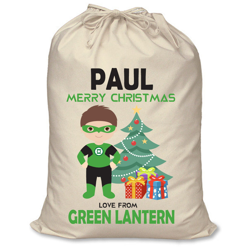 PERSONALISED Cartoon Inspired Super Hero Green Light PAUL - XL Children's Christmas Santa Sack CUSTOMISE Present