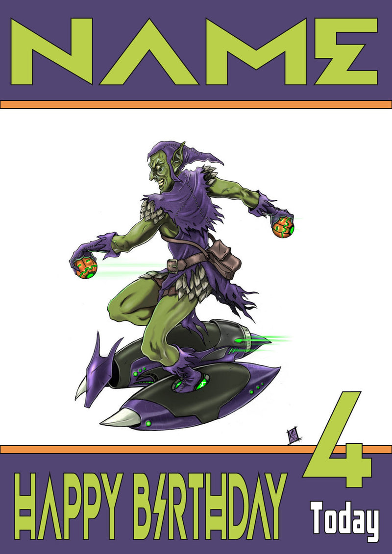 Green Goblin THEME INSPIRED Style PERSONALISED Kids Adult FUNNY Birthday Card