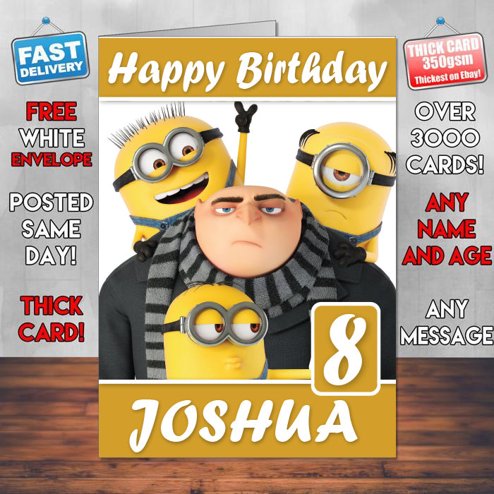 Gru Minions Despicable Me 3 Theme Style Personalised Kids Inspired Movie Birthday Card (SA)