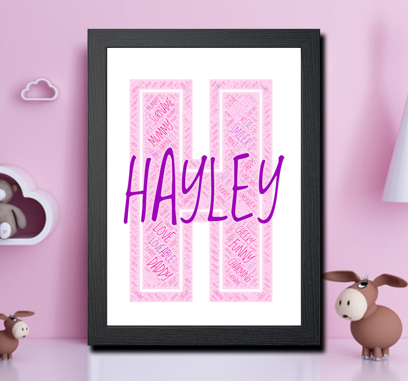 Personalised Name Word Art Poster Print Pink Letter H