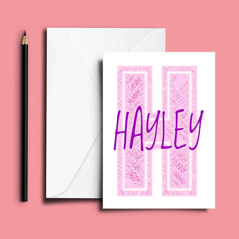 Personalised Name Word Art Poster Print Pink Letter H