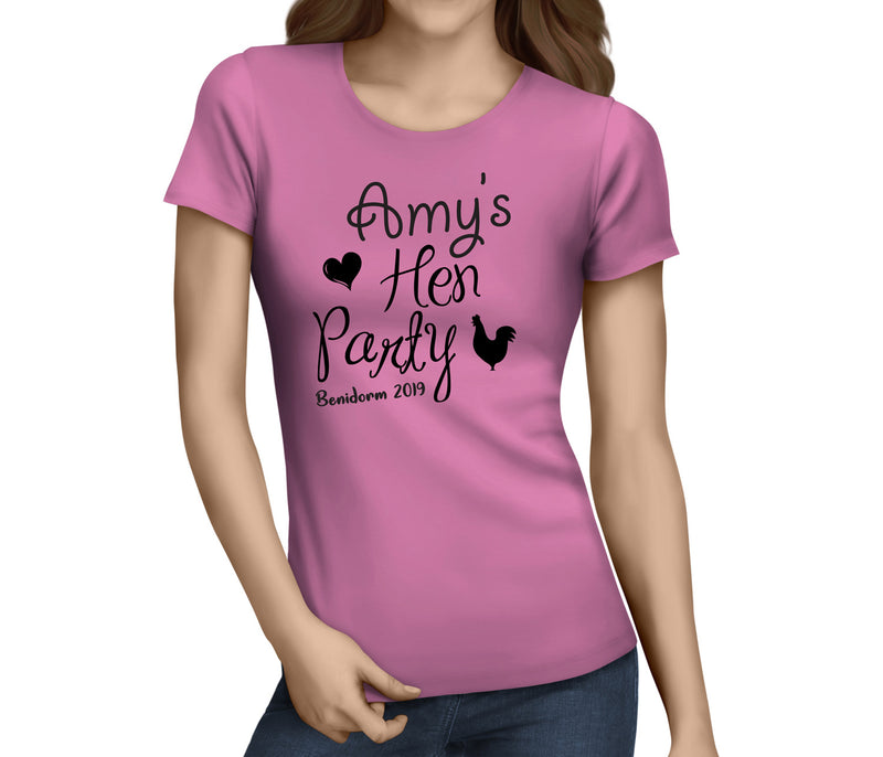 Hen Loveheart Black Custom Hen T-Shirt - Any Name - Party Tee